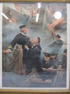 lot 40 image: Ornately Framed Early Nautical Print, At the burning of the training ship GOLIATH