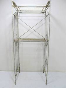 lot 210 image: Vintage Mid Century 2 Tiered Wire Plant Stand  Shelf
