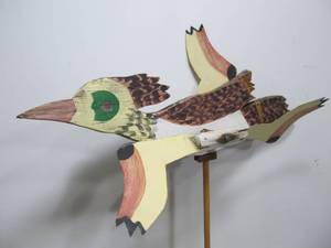lot 221 image: Vintage Painted Folk Art Wooden Bird Whirligig 