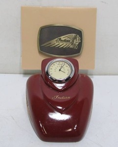 lot 232 image: INDIAN Motorcycle Tank Desk Clock & Belt Buckle