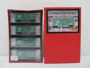 lot 291 image: Brand New Sealed 4-Pack N Scale Great Northern Railroad Train Cars