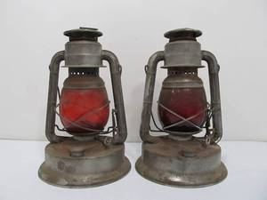 lot 296 image: Pair of Vintage Dietz Lanterns wRed Globes