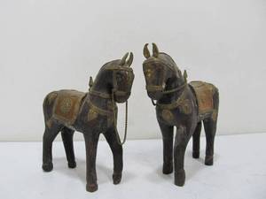 lot 302 image: Pair of Wood Brass & Copper Horses