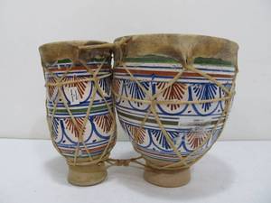 lot 304 image: Hand Made Painted Clay Moroccan Hand Drums