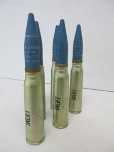 lot 352 image: Lot of 6 Large Original 20mm Inert Dummy Training Ammo Shells