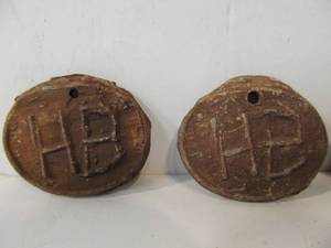 lot 339 image: 10 Original Antique Stamped Lead HUDSON BAY Fur Trap Line Tags