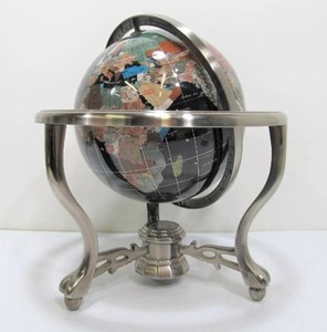 lot 318 image: Inlaid Stone World Globe wChrome Base