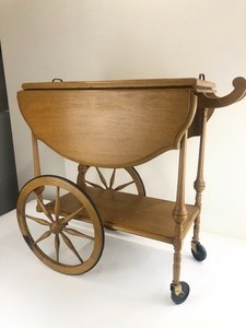 lot 362 image: Vintage Rolling Drop-Leaf Tea Cart wTray