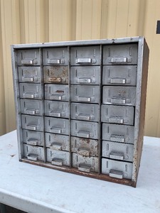 lot 373 image: Old Vintage Heavy Duty Industrial Age 28-Drawer Parts Cabinet