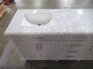 Home Decorators Collection Sonoma 72 in. W x 22 in. D Bath Vanity in Pebble Gray with Carrara Marble Top with White Sinks Sonoma 72PG