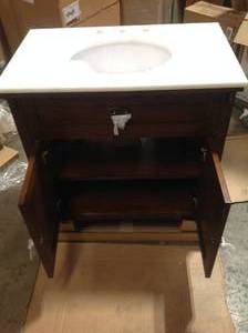 Artisan 33 in. W Vanity in Dark Oak with Marble Vanity Top in Natural White with White Sink by Home Decorators Collection (see all pictures)