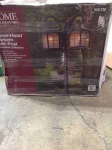 Brimfield 3-Head Aged Iron Outdoor Post Light by Home Decorators Collection customer return see all pictures
