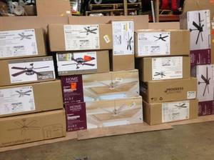 PALLET OF ASSORTED LIGHTING AND FANS VARIOUS SIZES. SEE PICTURES