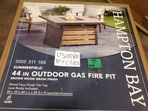Summerfield 44in. x 24.5 in. Square Steel Propane Fire Pit with Wood-Look Tile (used & unchecked) review pictures