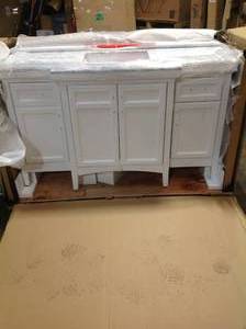 Sassy 60 in. Vanity in White with Marble Vanity Top in Carrara White by Home Decorators Collection (review pictures carefully)