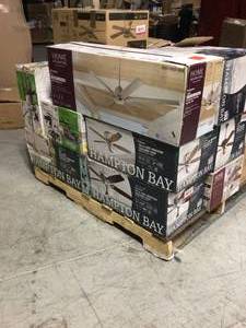 Pallet of assorted Hampton Bay InteriorExterior Fans (Various Conditions & Sizes)  review all pictures