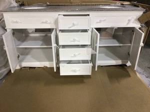 Fremont 72 in. W White Double Vanity with Grey Granite Vanity Top and Undermount Sinks by Home Decorators Collection (Customer return) see all pictures