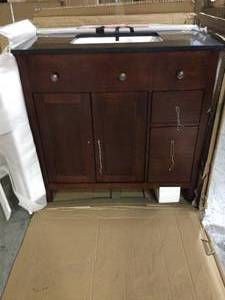 Austen 36 in. Vanity in Dark Cherry with Granite Vanity Top in Black by Pegasus (review all pictures)