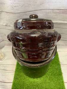 lot 36 image: Mancrest Stoneware Bean Pot & Base (Base Alone Sold for $85)