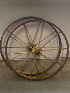 lot 49 image: A Lot of Two Antique Heavy Wagon Wheels 24 Diameter