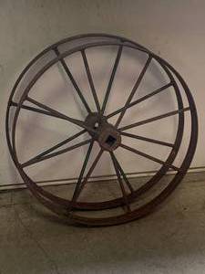lot 52 image: Lot of Two Antique Steel Wagon Wheels 24 Diameter