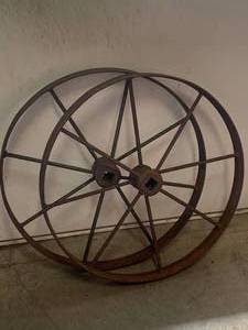 lot 53 image: Lot of Two Antique Steel Wheels 24 Diameter