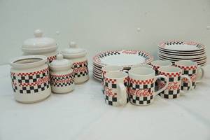 lot 359 image: Coca-Cola dinnerware and canisters