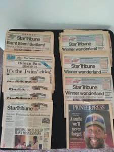lot 30 image: Collection of Star Tribune and Pioneer Press Newspapers featuring Minnesota Twins News