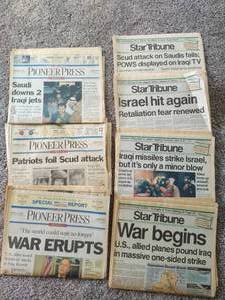 lot 32 image: Collection of Star Tribune and Pioneer Press Newspapers featuring World News from 1991- Desert Storm
