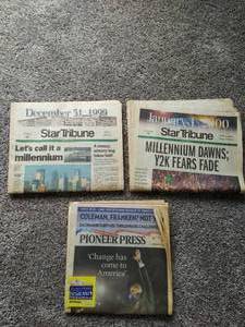 lot 33 image: Collection of Star Tribune and Pioneer Press Newspapers- Millennium & President Obama Election