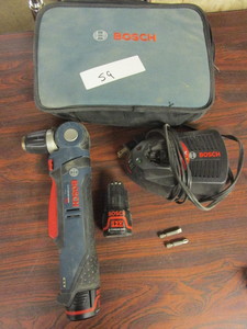 lot 770 image: BOSCH CORDLESS PIVOT HEAD DRILL W CHARGER, EXTRA BATTERY