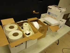 lot 828 image: ULINE THERMAL TRANSFER LABELS, DIRECT THERMAL REMOVABLE LABELS, ONLINE LABELS 4 x 2 CASES