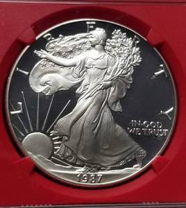 1987-S PROOF AMERICAN SILVER EAGLE PF69 ULT CAMEO NGC RED HOLDER