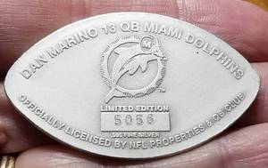 1 TROY OZ. .999 FINE SILVER DAN MARINO ART BAR FOOTBALL SHAPED