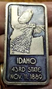 1 TROY OZ. .999 FINE SILVER ART BAR IDAHO