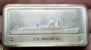 1000 grains (2.08 Oz) STERLING SILVER (92.5%) TS BREMEN ART BAR