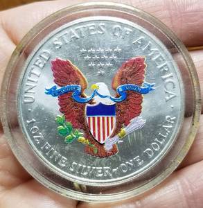 2000 COLOR ENHANCED AMERICAN SILVER EAGLE 1 TROY OZ. .999 FINE SILVER IN AIRTITE