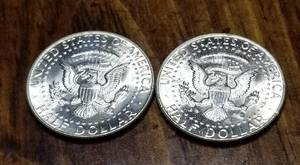 2 BU-UNC 1964 KENNEDY SILVER HALF DOLLARS