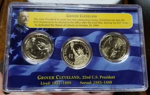 US PRESIDENTIAL DOLLAR 3 COIN SET WITH PROOF GROVER CLEVELAND