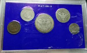 5 US COIN SET BARBER 50C BARBER 25C BARBER 10C LIBERTY 5C INDIAN 1C