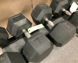 lot 157 image: 90 Lb Dumbbells, Qty 2