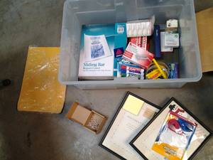 lot 23 image: Clear plastic tote with lot of offi...