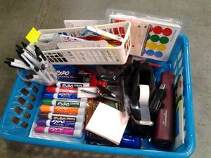 lot 67 image: Basket of office supplies. Paint pe...