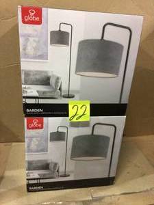 lot 22 image: Lot of 2 Globe electric Barden 58 in. Black Floor Lamp with Dark Gray Velvet Shade  see pictures