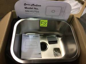 lot 58 image: Swiss Madison 23-18 Undermount Single Basin Stainless Steel Kitchen Sink not used