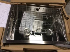 lot 78 image: Glacier Bay Glass Tight Radius Stainless Steel Drop-InUndermount 30 in. Single Bowl Kitchen Sink in Brushed Finish with Grids, Strainer