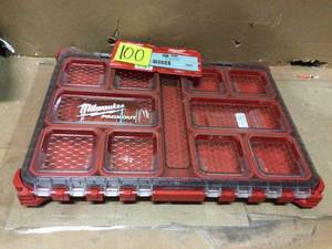 lot 100 image: Milwaukee PACKOUT 11-Compartment Low-Profile Impact Resistant Portable Small Parts Organizer