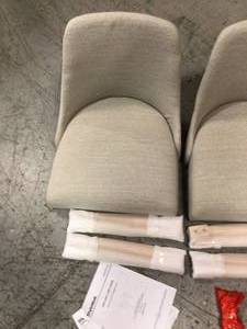 lot 104 image: Benfield Natural Finish Upholstered Dining Chair with Biscuit Beige Seat (Set of 2) (20.6 in. W x 32 in. H) by StyleWell