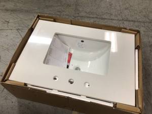 lot 108 image: 31 in. W Engineered Marble Single Sink Vanity Top in Winter White by Home Decorators Collection