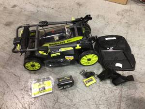 lot 109 image: 40V Brushless 20 in. Cordless Walk Behind Self-Propelled Mower & Trimmer with 6.0 Ah Battery & Charger by RYOBI